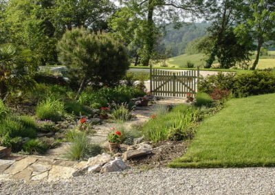 France Fortified Farm House: Steps to pool with landscaping